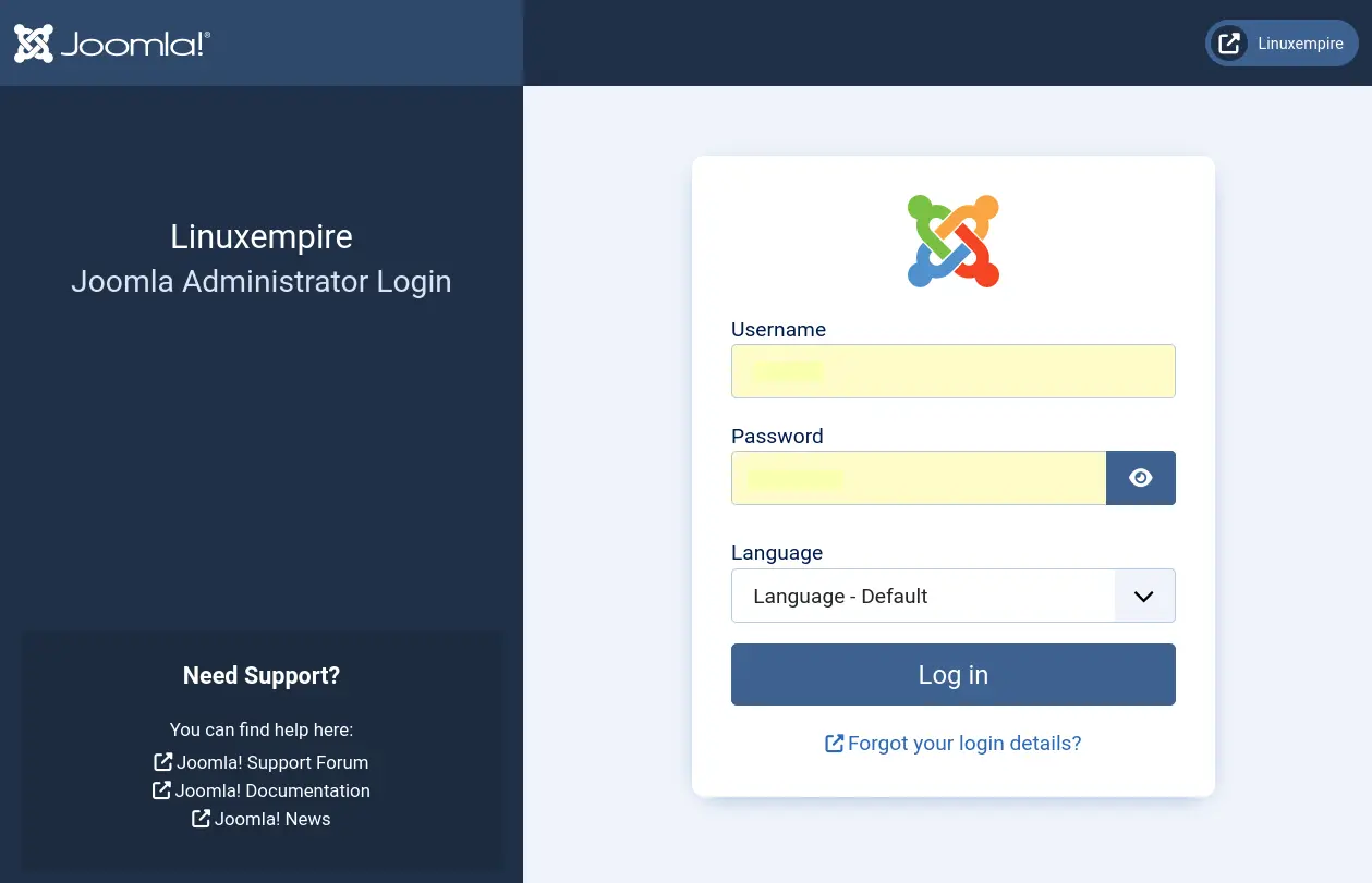 Joomla admin belep