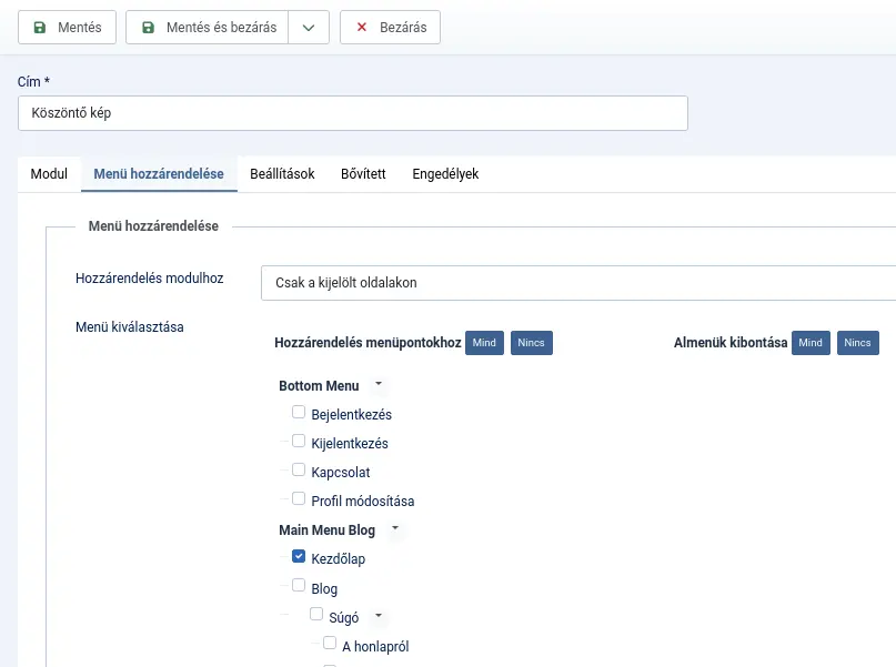 Modul hozzarendel menu